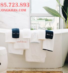 Bộ khăn tắm khách sạn 5 sao thêu dệt logo cao cấp