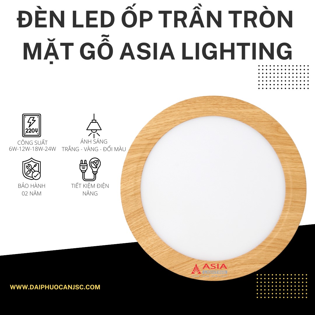 Đèn led ốp trần tròn vỏ gỗ
