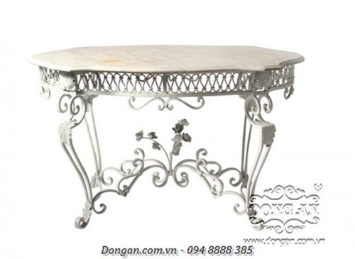 White Iron Console With Marble Top
